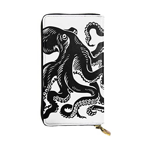 OCELIO Damen Lange Leder Geldbörse Kartenorganizer Metall Reißverschluss Geldbörse Damen Kreditkarte Tasche Elegante Clutch Bagclassic Black Octopus Schwarz Einheitsgröße, Schwarz, One Size von OCELIO