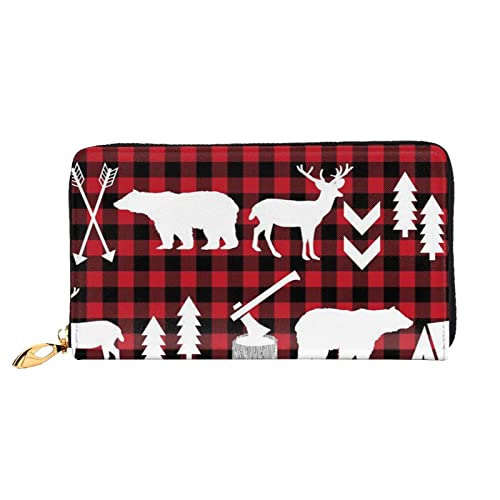 OCELIO Damen Lange Leder Geldbörse Kartenorganizer Metall Reißverschluss Geldbörse Damen Kreditkarte Tasche Elegante Clutch Bagcow Hirsch Baum Weihnachten Schwarz Einheitsgröße, Schwarz, One Size von OCELIO