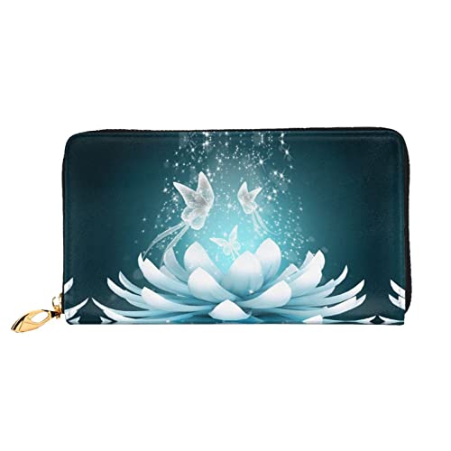 OCELIO Damen Lange Leder Geldbörse Kartenorganizer Metall Reißverschluss Geldbörse Damen Kreditkarte Tasche Elegante Clutch Baglotus Blumen Schwarz Einheitsgröße, Schwarz, One Size von OCELIO