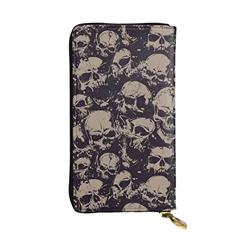 OCELIO Damen Lange Leder Geldbörse Kartenorganizer Metall Reißverschluss Geldbörse Damen Kreditkarte Tasche Elegante Clutch Bagmany Skulls Get Together Schwarz Einheitsgröße, Schwarz, One Size von OCELIO