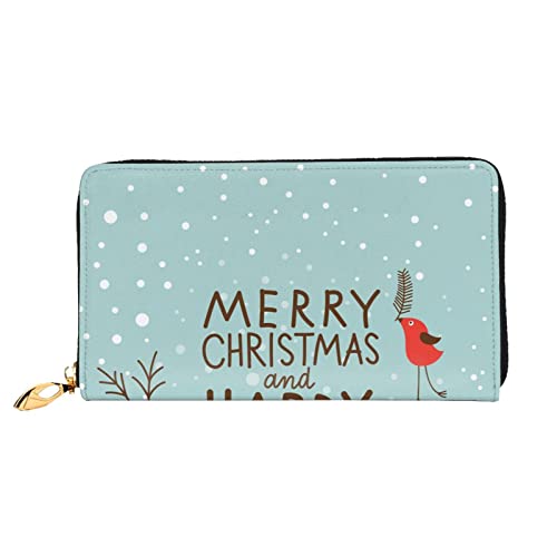 OCELIO Damen Lange Leder Geldbörse Kartenorganizer Metall Reißverschluss Geldbörse Damen Kreditkarte Tasche Elegante Clutch Bagmerry Weihnachten und Happy New Year Schwarz Einheitsgröße, Schwarz, One Size von OCELIO