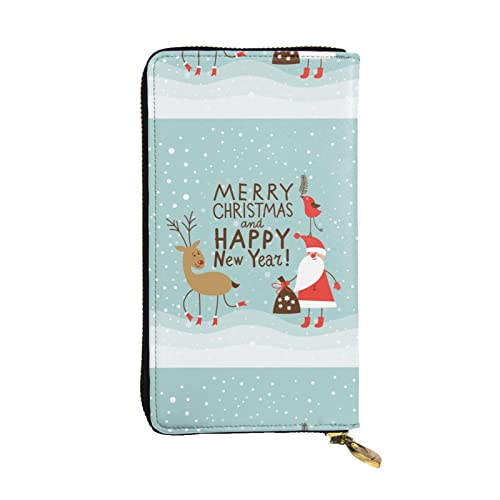 OCELIO Damen Lange Leder Geldbörse Kartenorganizer Metall Reißverschluss Geldbörse Damen Kreditkarte Tasche Elegante Clutch Bagmerry Weihnachten und Happy New Year Schwarz Einheitsgröße, Schwarz, One Size von OCELIO