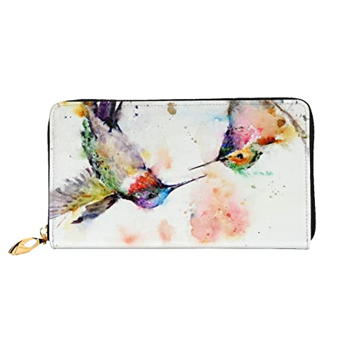 OCELIO Damen Lange Leder Geldbörse Kartenorganizer Metall Reißverschluss Geldbörse Damen Kreditkarte Tasche Elegante Clutch Bagoil Painting Vogel Schwarz Einheitsgröße, Schwarz, One Size von OCELIO