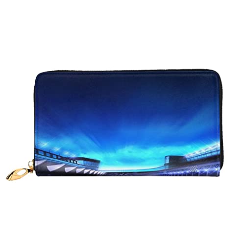 OCELIO Damen Lange Leder Geldbörse Kartenorganizer Metall Reißverschluss Geldbörse Damen Kreditkarte Tasche Elegante Clutch Bagrace Track, Schwarz, Einheitsgröße, Schwarz, One Size von OCELIO