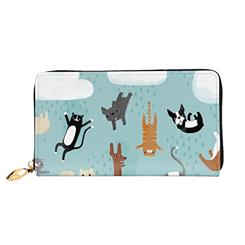 OCELIO Damen Lange Leder Geldbörse Kartenorganizer Metall Reißverschluss Geldbörse Damen Kreditkarte Tasche Elegante Clutch Bagraining Katzen & Hunde Schwarz Einheitsgröße, Schwarz, One Size von OCELIO