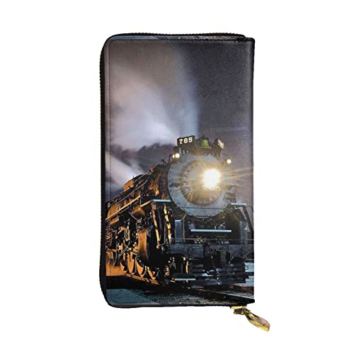 OCELIO Damen Lange Leder Geldbörse Kartenorganizer Metall Reißverschluss Geldbörse Damen Kreditkarte Tasche Elegante Clutch Bagsteam Train Schwarz Einheitsgröße, Schwarz, One Size von OCELIO