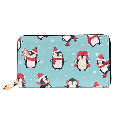 OCELIO Damen Lange Leder Geldbörse Kartenorganizer Metall Reißverschluss Geldbörse Damen Kreditkarte Tasche Elegante Clutch Bagwinter Weihnachten Pinguine, Schwarz, Einheitsgröße, Schwarz, One Size von OCELIO