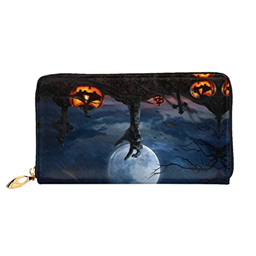 OCELIO Damen Lange Leder Geldbörse Kartenorganizer Metall Reißverschluss Geldbörse Damen Kreditkarte Tasche Elegante Clutch Bagzombie Hand Dunkel Halloween Schwarz Einheitsgröße, Schwarz, One Size von OCELIO