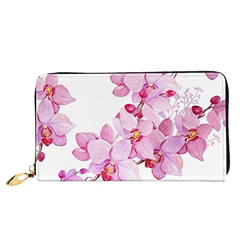 OCELIO Damen Lange Leder Geldbörse Kartenorganizer Metall Reißverschluss Geldbörse Damen Kreditkarte Tasche Elegante Clutch Tasche Rosa Blumen Und Schmetterling Schwarz Einheitsgröße, Schwarz, One Size von OCELIO