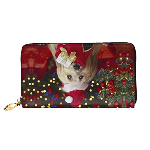 OCELIO Damen Lange Leder Geldbörse Kartenorganizer Metall Reißverschluss Geldbörse Damen Kreditkarte Tasche Elegante Clutch Tasche Weihnachten Hund Schwarz Einheitsgröße, Schwarz, One Size von OCELIO