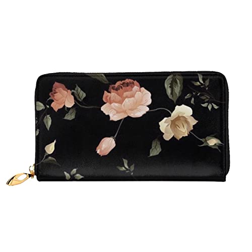 OCELIO Damen Lange Ledergeldbörse, Kartenorganizer, Metall-Reißverschluss, Damen-Kreditkartentasche, elegante Clutch-Brieftasche, Blumen, Schwarz, Einheitsgröße, Schwarz, One Size von OCELIO