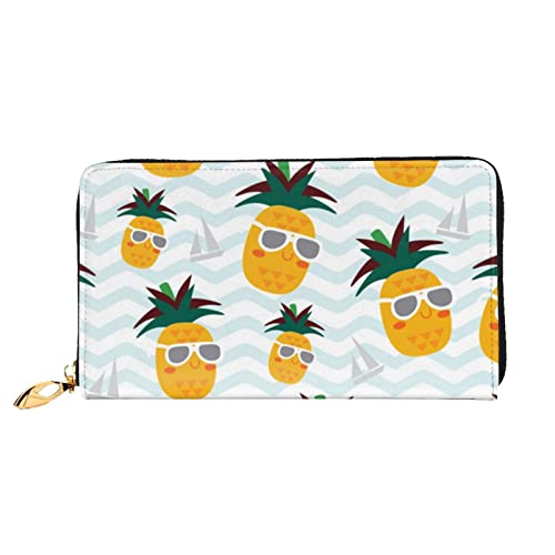 OCELIO Damen Lange Ledergeldbörse, Kartenorganizer, Metall-Reißverschluss, Damen-Kreditkartentasche, elegante Clutch-Brieftasche, niedliche Ananas, Schwarz, Einheitsgröße, Schwarz, One Size von OCELIO