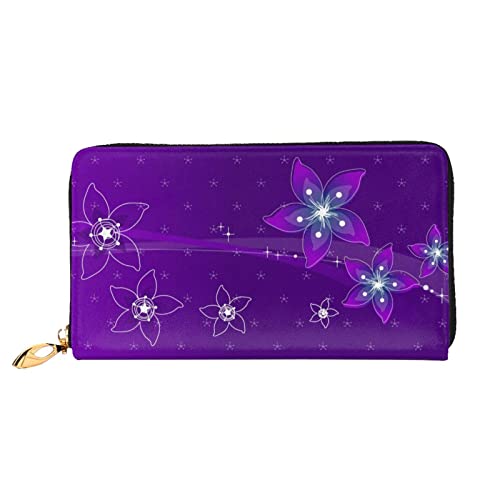 OCELIO Damen Lange Ledergeldbörse, Kartenorganizer, Metall-Reißverschluss, Damen-Kreditkartentasche, elegante Clutch-Geldbörse, lila Blume, Schwarz, Einheitsgröße, Schwarz, One Size von OCELIO