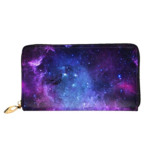 OCELIO Damen Lange Ledergeldbörse, Kartenorganizer, Metall-Reißverschluss, Kreditkarten-Tasche, elegante Clutch-Geldbörse, blaue Galaxie, Schwarz, Einheitsgröße, Schwarz, One Size von OCELIO