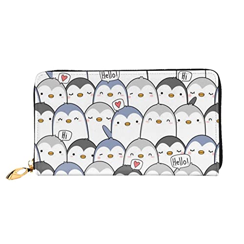 OCELIO Damen Lange Ledergeldbörse, Kartenorganizer, Metall-Reißverschluss, Kreditkarten-Tasche, elegante Clutch-Geldbörse, niedlicher Pinguin, Schwarz, Einheitsgröße, Schwarz, One Size von OCELIO