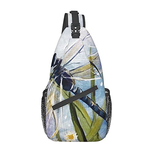 OCELIO Dragonfly Painting Casual Messenger Bag Einzelne Schultertasche Brust Schulterrucksack Hüfttasche Messenger Brusttasche Reise Sport, Schwarz, Einheitsgröße von OCELIO