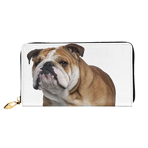 OCELIO Englisch-Bulldogge Leder Geldbörse mit Reißverschluss für Damen, Clutch, Reisekartenhalter, Geschenk, Schwarz, Einheitsgröße von OCELIO