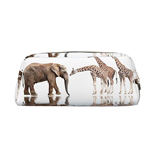 OCELIO Giraffe und Elefant Leder Reißverschluss Stereoskopische Stift Tasche Bunte Schreibwaren Tasche Make-up Tasche Aufbewahrungstasche von OCELIO