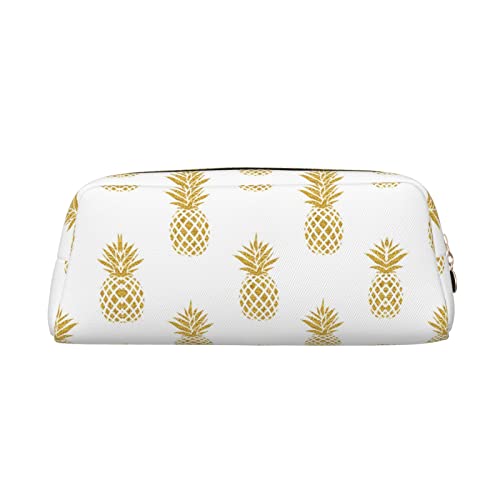 OCELIO Gold Ananas Hintergrund Leder Reißverschluss Stereoskopische Stift Tasche Bunte Schreibwaren Tasche Make-up Tasche Aufbewahrungstasche von OCELIO