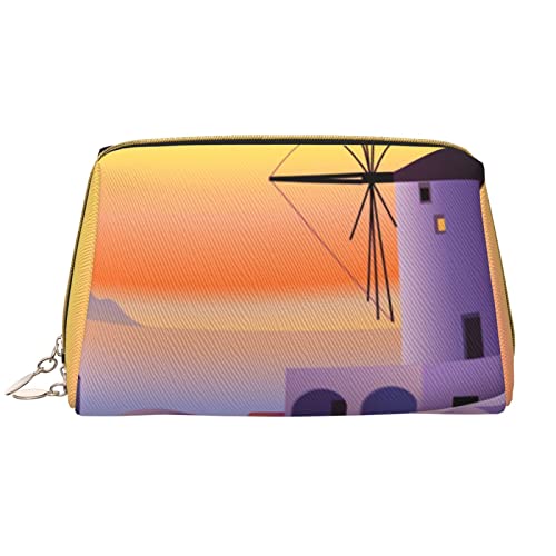 OCELIO Griechenland Island Sonnenuntergang Landschaft Make-up Tasche Große Kapazität Reise Kosmetiktasche PU Leder Make-up Organizer Tasche für Frauen, Weiss/opulenter Garten, Einheitsgröße von OCELIO