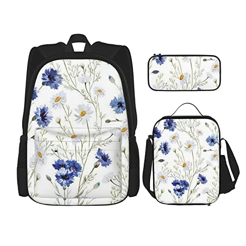 OCELIO Handgezeichneter Blumen-Rucksack, Teenager-Mädchen, Jungen, Schultasche, Stiftebox und Lunch-Tasche, Schwarz, Einheitsgröße, Rucksack, Reisen von OCELIO