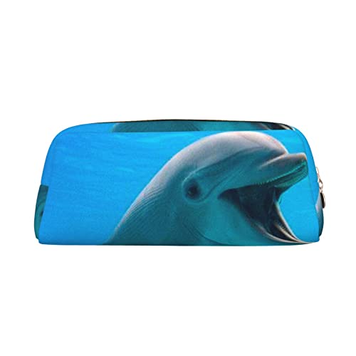 OCELIO Happy Dolphin Leder Reißverschluss Stereoskopische Stifttasche Bunte Schreibwaren Tasche Make-up Tasche Aufbewahrungstasche von OCELIO