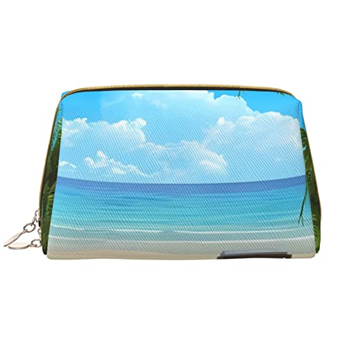 OCELIO Hawaiianischer Strand mit Palmen, Make-up-Tasche, große Kapazität, Reise-Kosmetiktasche, PU-Leder, Make-up-Organizer-Tasche für Frauen, Weiss/opulenter Garten, Einheitsgröße von OCELIO