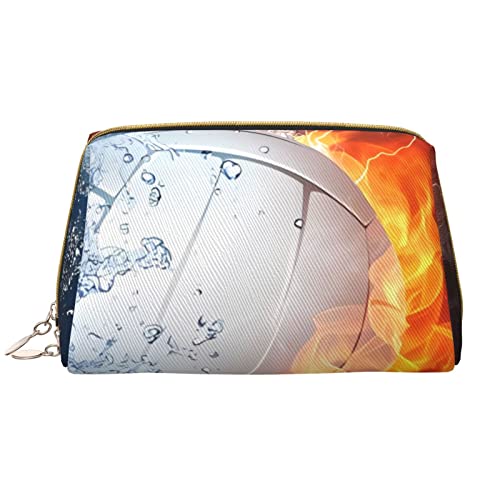 OCELIO Ice And Fire Volleyball-Make-up-Tasche, große Kapazität, Reise-Kosmetiktasche, PU-Leder, Make-up-Organizer-Tasche für Damen, Weiss/opulenter Garten, Einheitsgröße von OCELIO