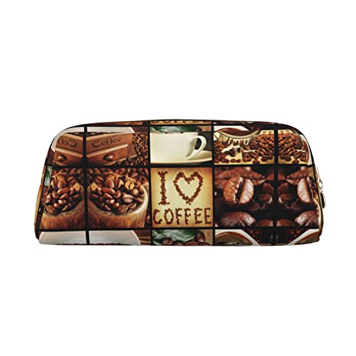 OCELIO Kaffee Collage Leder Reißverschluss Stereoskopische Stift Tasche Bunte Schreibwaren Tasche Make-up Tasche Aufbewahrungstasche von OCELIO