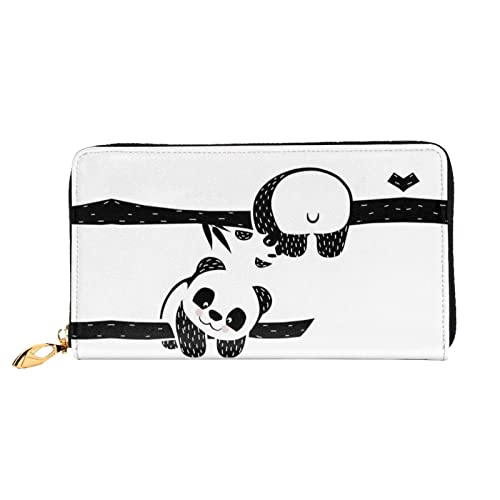 OCELIO Lange Damen-Geldbörse aus Leder, Kartenorganizer, Metall-Reißverschluss, Kreditkarten-Tasche, elegante Clutch-Brieftasche, niedliche Pandas, Schwarz, Einheitsgröße, Schwarz, One Size von OCELIO