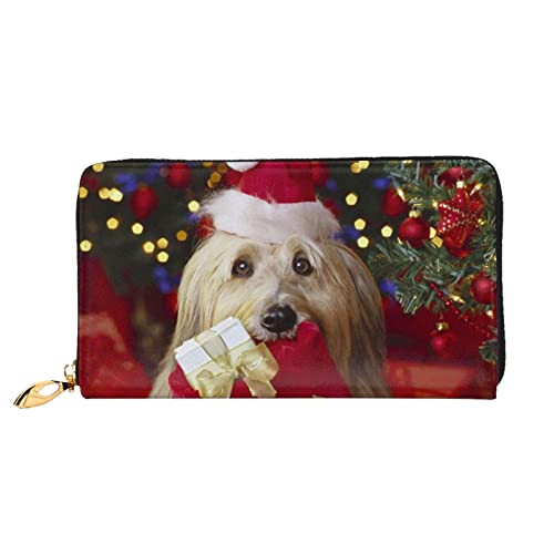 OCELIO Lange Damen-Geldbörse aus Leder, Kartenorganizer, Metall-Reißverschluss, Kreditkarten-Tasche, elegante Clutch-Geldbörse, Weihnachten, Hund, Schwarz, Einheitsgröße, Schwarz, One Size von OCELIO