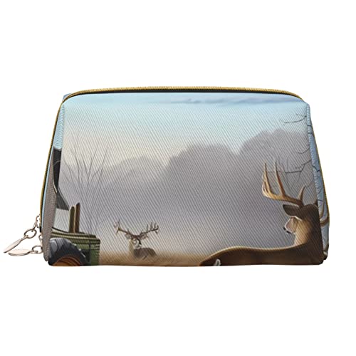 OCELIO Make-up-Tasche, Bauernhof mit Hirsch, große Kapazität, Reise-Kosmetiktasche, PU-Leder, Make-up-Organizer-Tasche für Damen, Weiss/opulenter Garten, Einheitsgröße von OCELIO