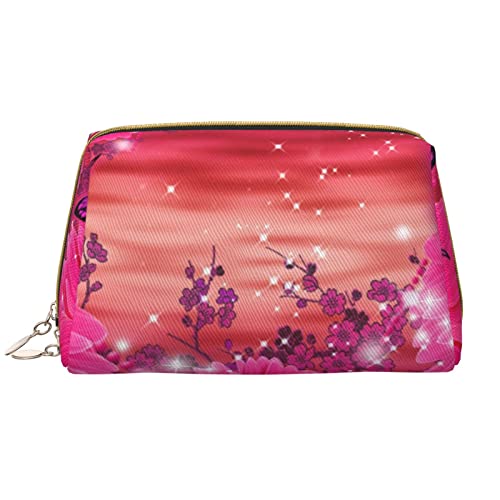 OCELIO Make-up-Tasche mit rosa Blumen, lila Schmetterling, große Kapazität, Reise-Kosmetiktasche, PU-Leder, Make-up-Organizer-Tasche für Damen, Weiss/opulenter Garten, Einheitsgröße von OCELIO