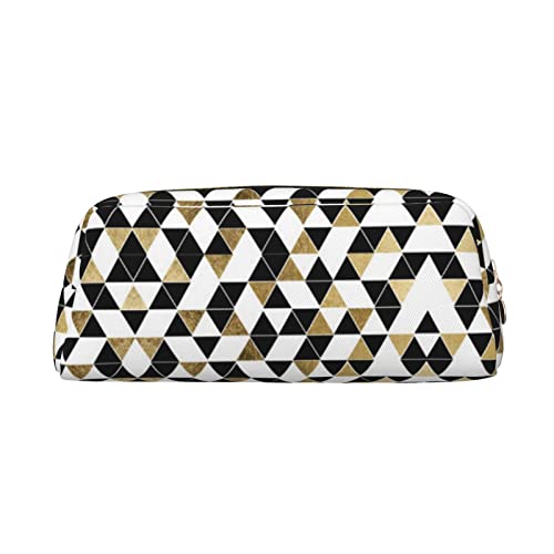 OCELIO Mode Moderne Schwarz Weiß Gold Dreiecke Leder Reißverschluss Stereoskopische Stift Tasche Bunte Schreibwaren Tasche Make-up Tasche Aufbewahrungstasche von OCELIO