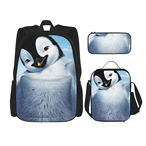 OCELIO Niedliche Pinguine Baby Taking Pictures Rucksack, Teenager-Mädchen, Jungen, Kinder-Schultasche, Federmäppchen, Lunchtasche, Schwarz, Einheitsgröße, Rucksack, Reisen von OCELIO