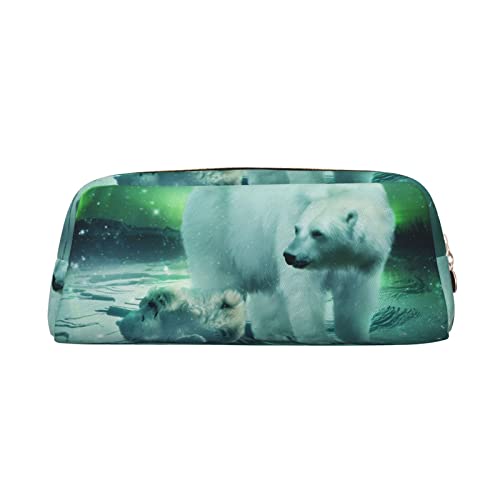 OCELIO Northern Lights Bear Leder Reißverschluss Stereoskopische Stifttasche Bunte Schreibwaren Tasche Make-up Tasche Aufbewahrungstasche von OCELIO