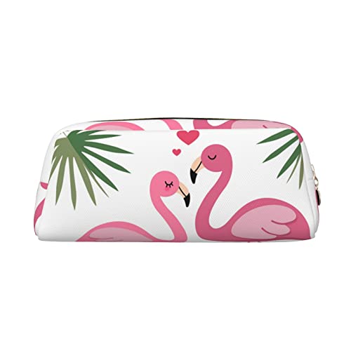 OCELIO Palmblatt und Flamingos Paar Leder Reißverschluss Stereoskopische Stift Tasche Bunte Schreibwaren Tasche Make-up Tasche Aufbewahrungstasche von OCELIO