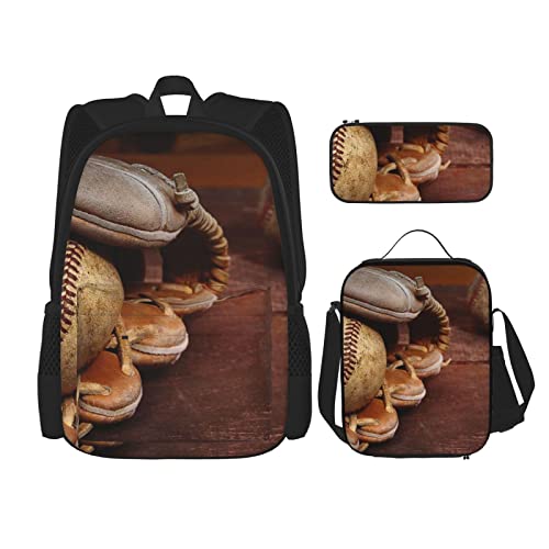 OCELIO Retro-Baseball-Rucksack, Teenager-Mädchen, Jungen, Schultasche für Kinder, Federmäppchen, Lunchtasche, Schwarz, Einheitsgröße, Rucksack, Retro, Reisen von OCELIO