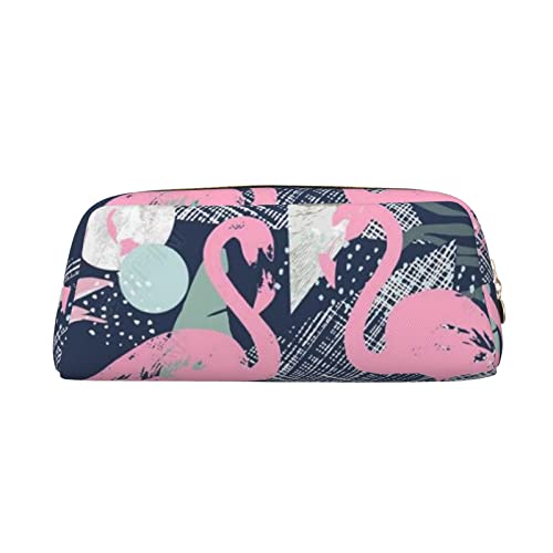 OCELIO Rosa Flamingo und Blätter Leder Reißverschluss Stereoskopische Stift Tasche Bunte Schreibwaren Tasche Make-up Tasche Aufbewahrungstasche von OCELIO
