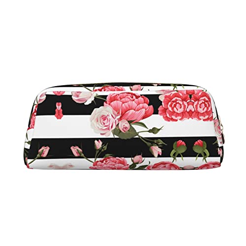 OCELIO Schwarz Weiß Gestreifte Blumen Leder Reißverschluss Stereoskopische Stift Tasche Bunte Schreibwaren Tasche Make-up Tasche Aufbewahrungstasche von OCELIO