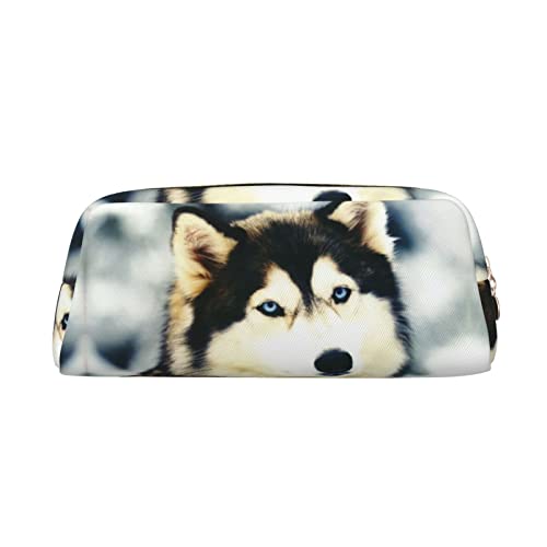 OCELIO Sibirischer Hund Leder Reißverschluss Stereoskopische Stift Tasche Bunte Schreibwaren Tasche Make-up Tasche Aufbewahrungstasche von OCELIO