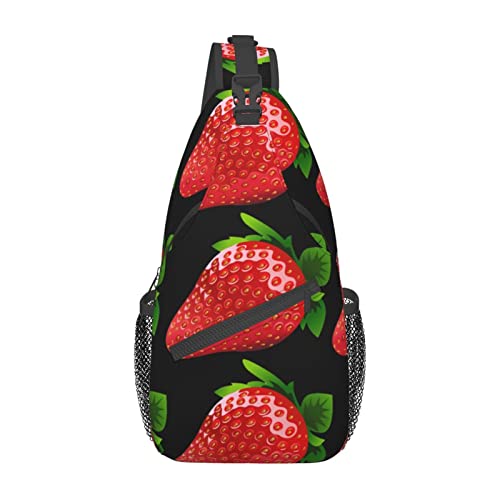 OCELIO Strawberry Clipart Casual Messenger Bag, Einzelne Umhängetasche, Brust-Schulterrucksack, Hüfttasche, Messenger Brusttasche, Reisesport, Schwarz, Einheitsgröße von OCELIO