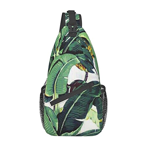 OCELIO Tropical Banana Palm Leaves Casual Messenger Bag Einzelne Schultertasche Brust Schulterrucksack Hüfttasche Messenger Brusttasche Reise Sport, Schwarz, Einheitsgröße von OCELIO