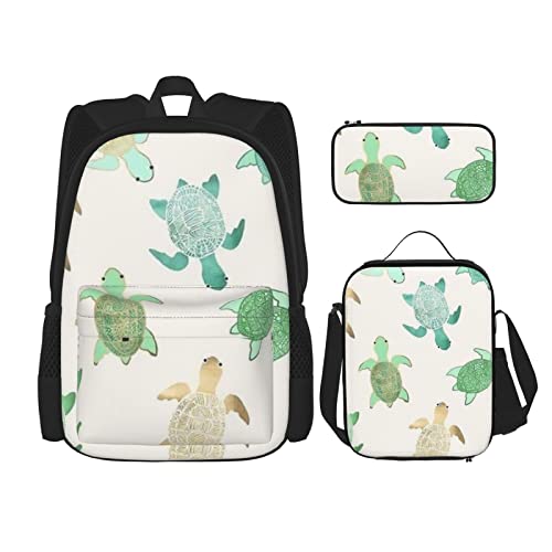 OCELIO Turtle Write Rucksack, Teenager-Mädchen, Jungen, Kinder-Schultasche + Federmäppchen + Lunchtasche Kombination, Schwarz, Einheitsgröße, Rucksack, Reisen von OCELIO