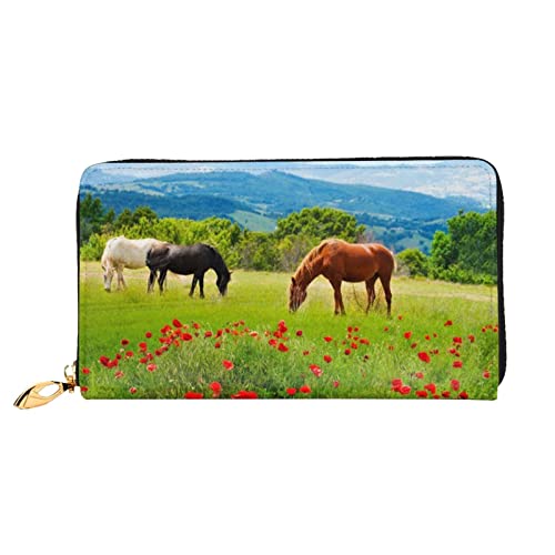 OCELIO Verschiedene Arten von Pferden, Leder, mit Reißverschluss, für Damen, Clutch, Geldbörse, Reisekartenhalter, Tasche, Geschenk, Schwarz, Einheitsgröße von OCELIO