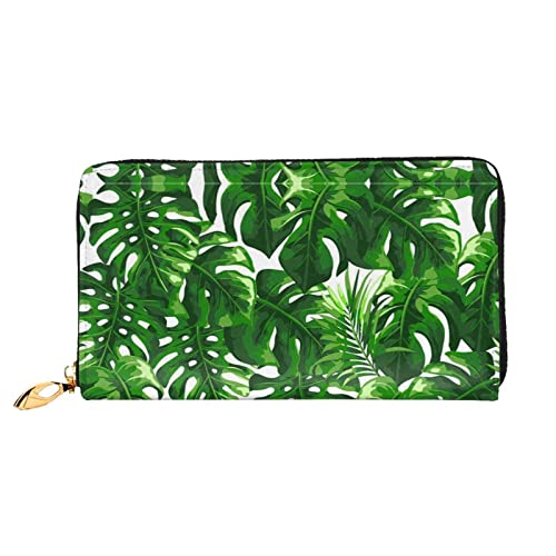 Orientalische Pfau auf Blume Baum Leder Lange Handheld Geldbörse Damen Lange Handheld Brieftasche Verwendet für Kreditkarte Bargeld Münzaufbewahrung, Monstera Deliciosa Bananenpalme, One Size, Casual von OCELIO