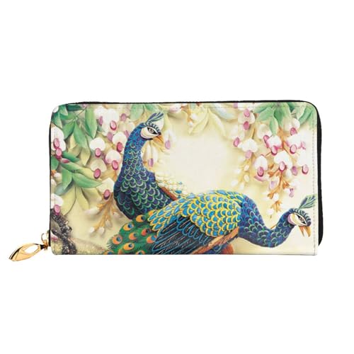 Orientalische Pfau auf Blume Baum Leder Lange Handheld Geldbörse Damen Lange Handheld Brieftasche Verwendet für Kreditkarte Bargeld Münzaufbewahrung, Orientalischer Pfau auf Blumenbaum, One Size, von OCELIO