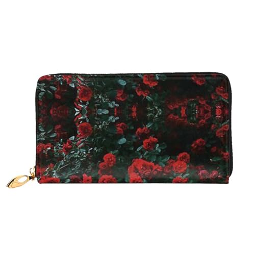 Panda Cloud Leder Lange Handheld Geldbörse Damen Lange Handheld Brieftasche Verwendet für Kreditkarte Bargeld Münzaufbewahrung, Rote und schwarze Rose, One Size, Casual von OCELIO