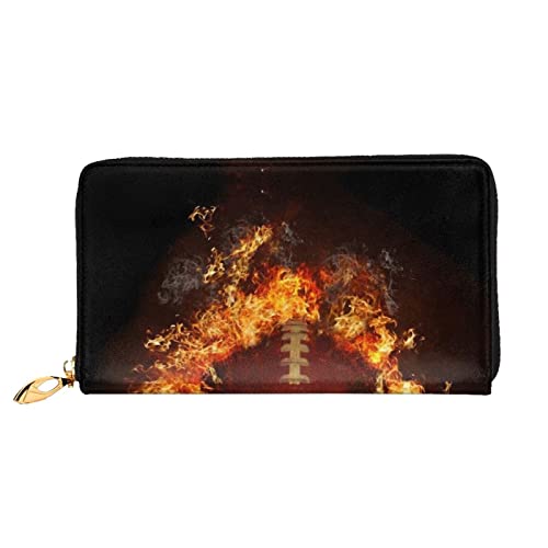 Paris Eiffelturm Leder Lange Handheld Geldbörse Damen Lange Handheld Brieftasche Verwendet für Kreditkarte Bargeld Münzaufbewahrung, Flaming American Football, One Size, Casual von OCELIO