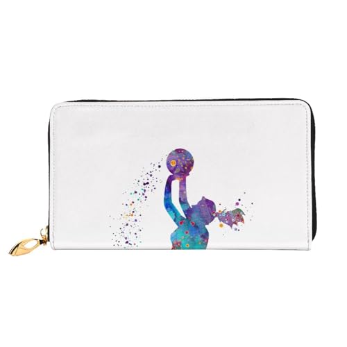 Regenbogen Blumen Leder Lange Handheld Geldbörse Damen Lange Handheld Brieftasche Verwendet für Kreditkarte Bargeld Münzaufbewahrung, Basketball-Mädchen-Muster, One Size, Casual von OCELIO